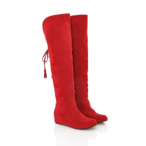 Warm plush lined wedge heels over the knee snow boots